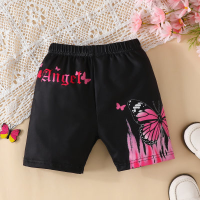 Toddler Girl Letter and Butterfly Printed Shorts