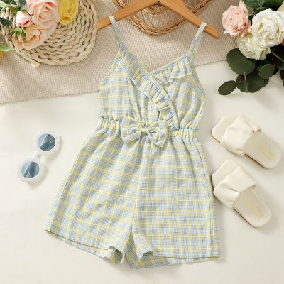 Toddler Girl Cute Plaid Heart-shaped Pattern Overalls