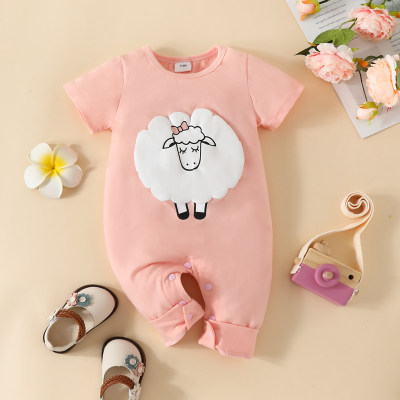 Baby Girl Eid al-Adha Cute Sheep Pattern Short Sleeve Boxer Romper