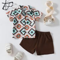 Conjunto de dos piezas de camisa de manga corta y pantalones cortos con bolsillo delantero y animal de toro suelto de verano para bebé  Multicolor