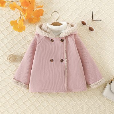 Toddler Girl Solid Color Button-up Hooded Long-sleeved Coat