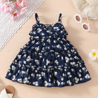 Baby summer elegant cross front floral cake suspender skirt  Blue