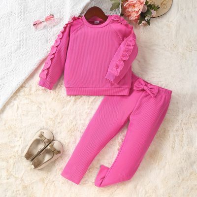 2-Piece Toddler Girl Pitted Lace Patchwork Long Sleeve Tops & Pants