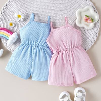 Shorts com suspensório de arco simples com nervuras de bolso simples para bebês de verão