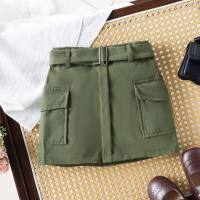 Vêtements de travail décontractés pour petite fille, ensemble deux pièces avec jupe et ceinture à poches, été  vert