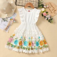 Toddler Girl Eleguard Cute Ruffle Floral Dress  White