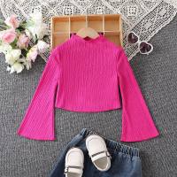 Toddler Girl Jacquard Pattern Solid Color Simple Half Turtleneck Short Long Sleeve T-shirt  Hot Pink