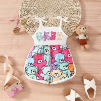 Baby girl summer cute cartoon four-color doll suspender bow jumpsuit shorts  White
