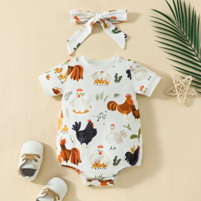 Conjunto de dos piezas con capucha triangular de manga corta y pañuelo para la cabeza con estampado de animales de pollito para bebés y niños pequeños