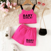 2-piece Toddler Girl Letter Printed Vest & Matching Shorts  Hot Pink