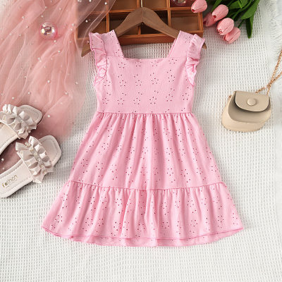 Toddler Girl Solid Color Square Neck Sleeveless Dress