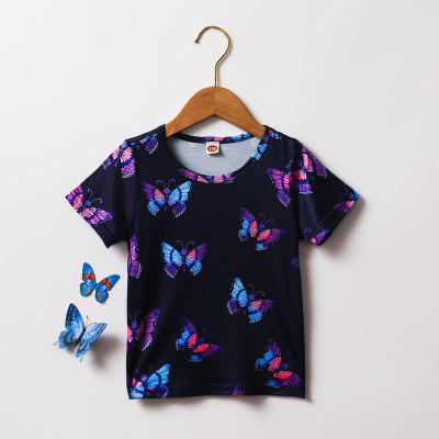 T-shirt 2 pièces à manches courtes imprimé papillon pour toute-petite fille