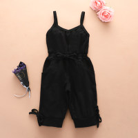 Baby Girl Cute Solid Color Sleeveless Boxer Romper  Black