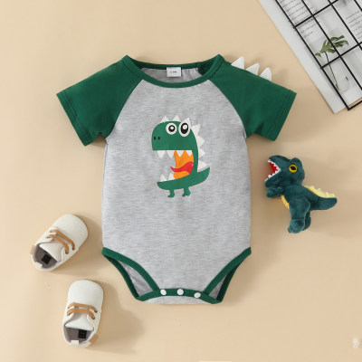 Baby Boy Color-block Dinosaur Printed Short Sleeve Romper