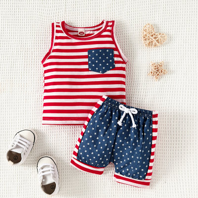 Baby Boy 2 Pieces Horizontal Stripes Star Vest & Shorts