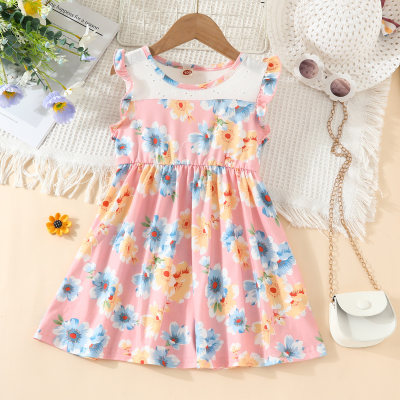 Toddler Girl Allover Floral Printed Patchwork Sleeveless Dress
