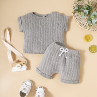 Terno de lã manga curta + shorts para bebê  cinzento
