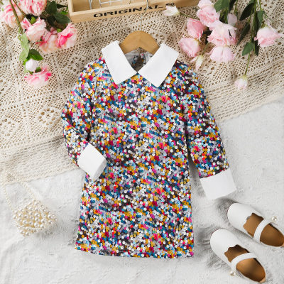 Toddler Girl Imitation Sequin Print Long-sleeved Shirt Dress