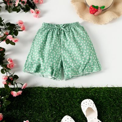 Pantalones cortos florales con volantes de verano para niñas
