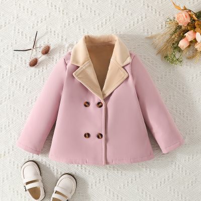 Toddler Girl Solid Color Lapel Button-up Long Sleeve Coat