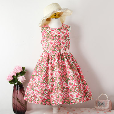 Kid Girl Allover Heart Printed Sleeveless Dress