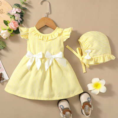 Baby Girl Sweet Ruffle Bowknot Dress With Hat