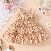 Falda con tirantes de pastel floral con frente cruzado elegante de verano para bebé  Amarillo