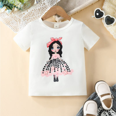 T-shirt a maniche corte stampata con figura di cartone animato per bambina