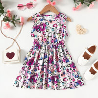 Toddler Girl Allover Heart Printed Sleeveless Dress  Multicolor