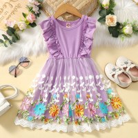 Toddler Girl Eleguard Cute Ruffle Floral Dress  Purple