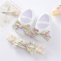 Baby Girl 2-Piece Heart Print Bowknot Baby Shoes  أبيض