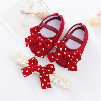 Baby Girl 2-Piece Heart Print Bowknot Baby Shoes  أحمر
