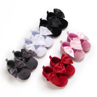Baby Girl Solid Color Bowknot Decor Soft ETC Soles Velcro Shoes