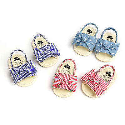 Zapatos de bebé con lazo decorativo de lunares a rayas para bebé