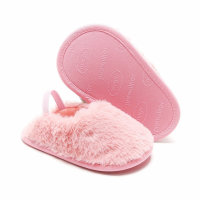 Baby Girl Solid Color Plush Slide Slippers with Elastic Band  Hot Pink