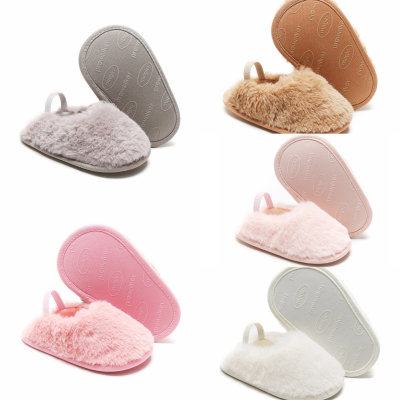 Pantoufles en peluche de couleur unie pour bébé fille avec bande élastique