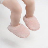 Baby Girl Solid Color Plush Slide Slippers with Elastic Band  Pink