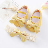Baby Girl 2-Piece Heart Print Bowknot Baby Shoes  أصفر
