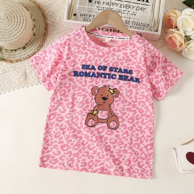T-shirt rosa con stampa di orso leopardato per bambini e bambine Hibobi