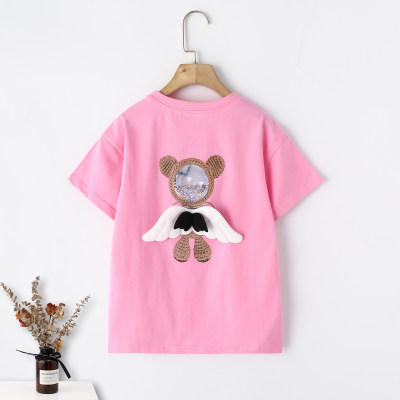 Girls Summer Daily Casual Cute Wing Bear T-shirt