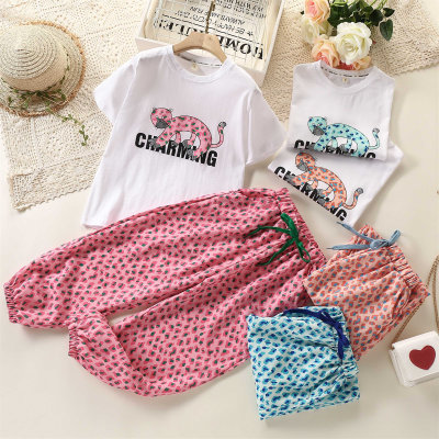 Camiseta y pantalones con estampado de leopardo de verano para niñas y niños