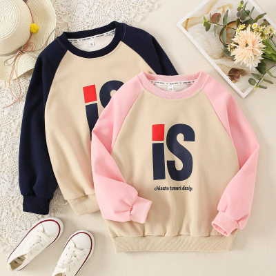 Kid Girl 100% Cotton Color-block Letter Printed Sweatshirt