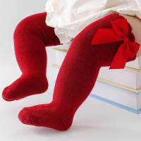Children's Bowknot Knee-High Stockings  Burgundy