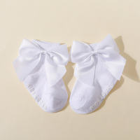 Baby Girl Pure Cotton Solid Color Bowknot Decor Non-slip Socks  White