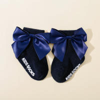 Baby Girl Pure Cotton Solid Color Bowknot Decor Non-slip Socks  Navy Blue