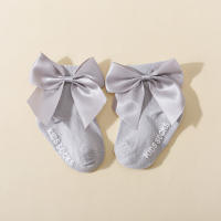 Baby Girl Pure Cotton Solid Color Bowknot Decor Non-slip Socks  Gray