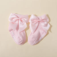 Baby Girl Pure Cotton Solid Color Bowknot Decor Non-slip Socks  Pink
