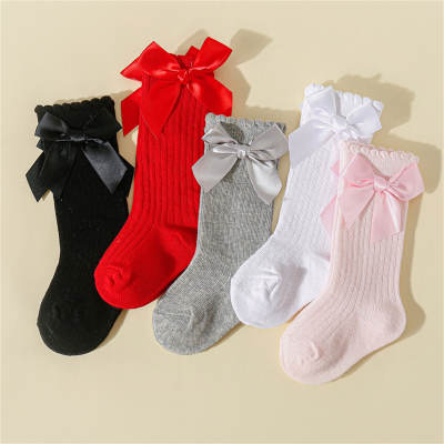 3-piece Baby Solid Color Bowknot Decor Knee-high Socks