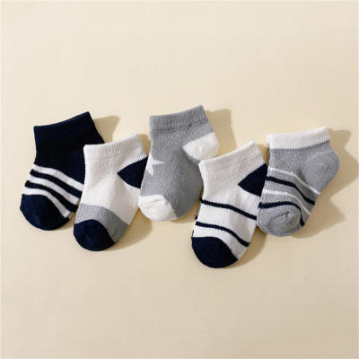 5 paia di calzini da neonato in puro cotone con motivo a righe color block
