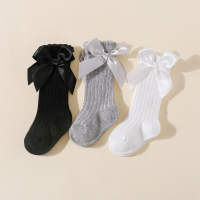 3-piece Baby Solid Color Bowknot Decor Knee-high Socks  Multicolor